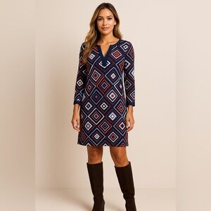 Banana Republic Dress Burgundy Split V-Neck 3/4 Sleeve 60s Inspired Mod Size XL